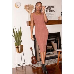 Lulus Keep You Company Dusty Pink Cable Knit Midi Sweater Dress - Size M
